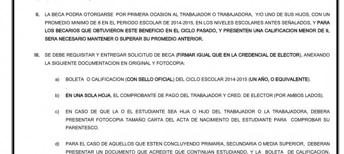 Convocatoria de Becas del CEN del SNTSA 2015-2016