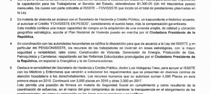 Comunicado Conjunto Gobierno Federal – FSTSE / 2015