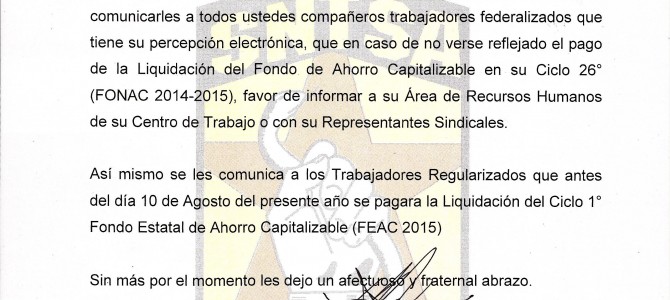 Circular Informativa FONAC y FEAC