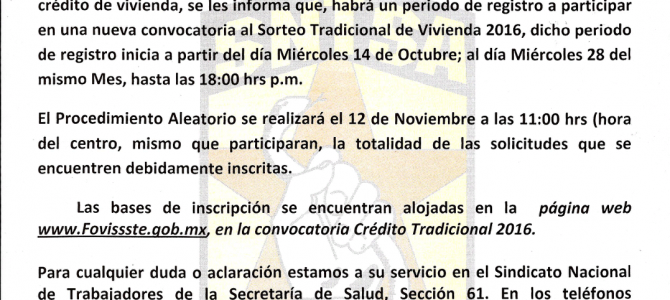 Comunicado Tradicional Sorteo de FOVISSSTE
