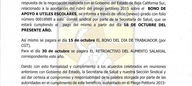 Circular Informativa Pagos de Octubre Circular Informativa Pagos de Octubre