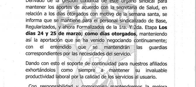 Circular Informativa Días de Semana Santa Circular Informativa Días de Semana Santa
