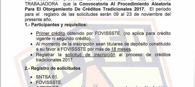 Convocatoria de Sorteo de Vivienda de FOVISSSTE 2017