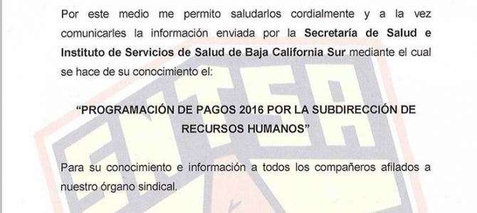 Circular Informativa Pagos de Diciembre 2016