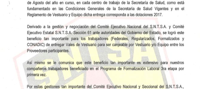 Circular Informativa Vales de Vestuario 2017