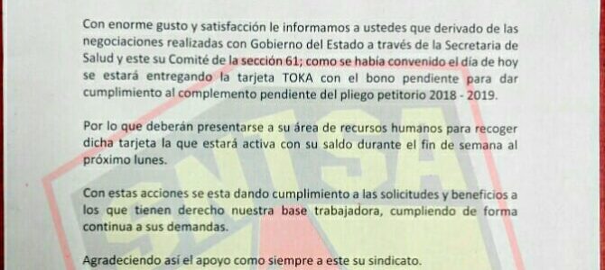 Comunicado para compañeros Formalizados 1a, 2da, 3ra Etapa