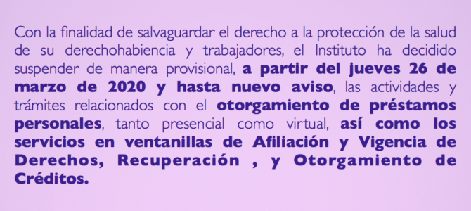 Suspensión Provisional al Otorgamiento de Préstamos Personales