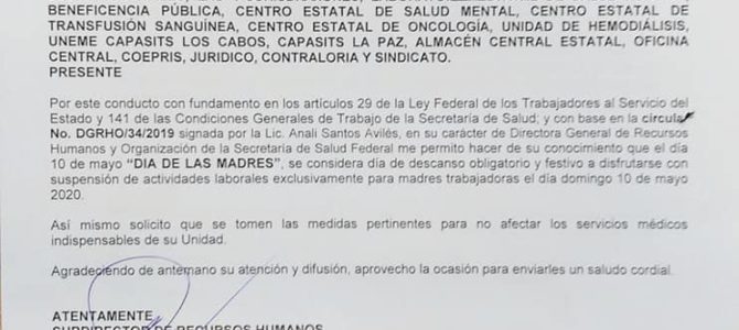 10 de Mayo, Día de descanso obligatorio para Madres Trabajadoras 10 de Mayo, Día de descanso obligatorio para Madres Trabajadoras