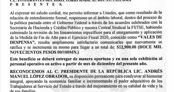Incremento en el Otorgamiento de «Vales de Despensa de Fin de Año 2020» Incremento en el Otorgamiento de «Vales de Despensa de Fin de Año 2020»