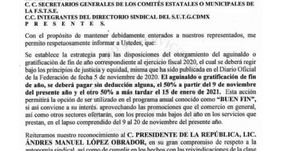 Otorgamiento de Aguinaldo Ejercicio Fiscal 2020 Otorgamiento de Aguinaldo Ejercicio Fiscal 2020