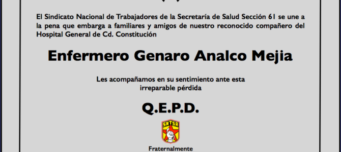 Q.E.P.D. Enf. Genaro Analco Mejía Q.E.P.D. Enf. Genaro Analco Mejía