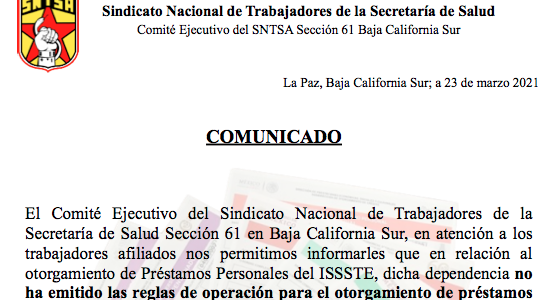 Comunicado Préstamos Personales ISSSTE