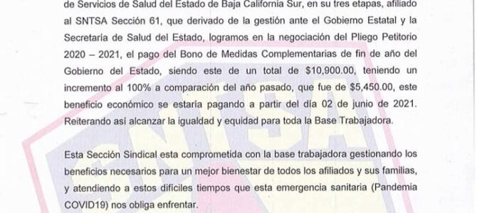 Pago de «Bono Complementario de Medidas de Fin de Año» para Trabajadores Formalizados en sus 3 Etapas Pago de «Bono Complementario de Medidas de Fin de Año» para Trabajadores Formalizados en sus 3 Etapas