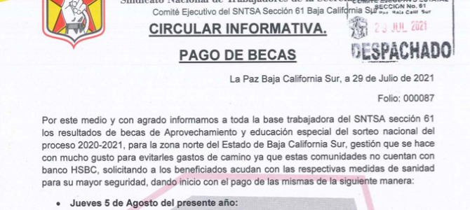 Pago de Becas Zona Norte Sorteo Nacional Proceso 2020-2021