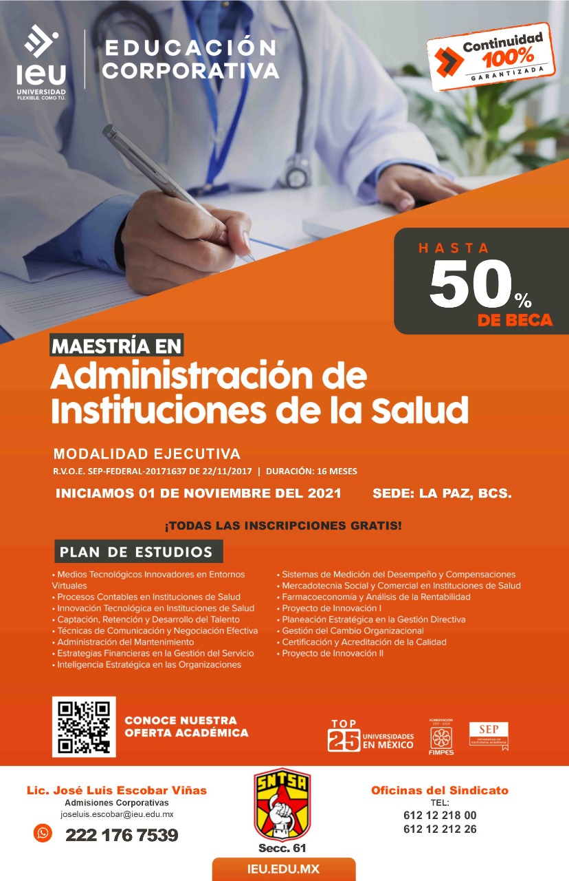 Aprovecha Esta Gran Oportunidad Para Estudiar la Maestría en «Administración de Instituciones de Salud» Universidad IEU