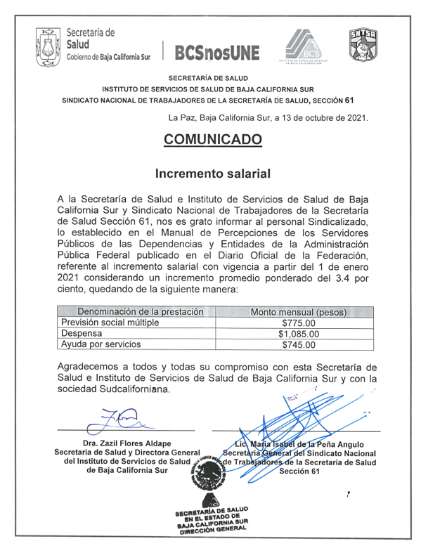 Comunicado «Incremento Salarial»