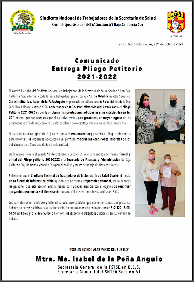Comunicado Entrega «Pliego Petitorio 2021-2022»