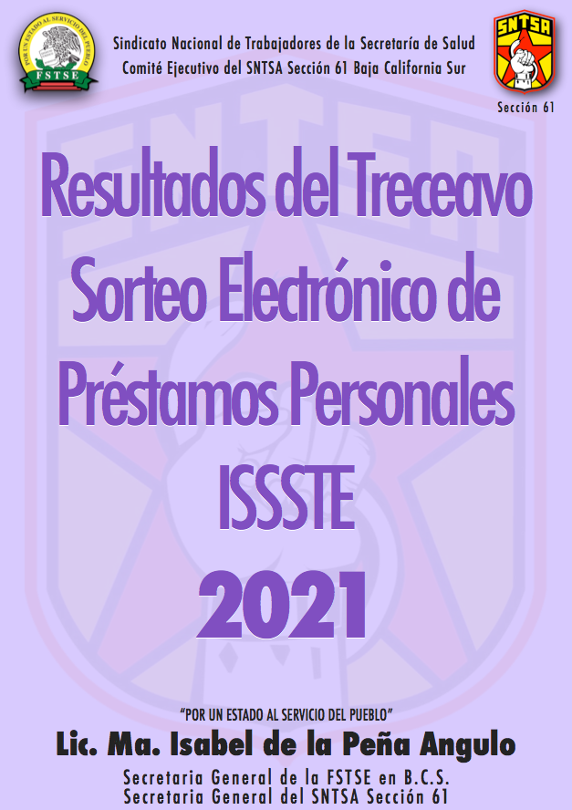 Resultados del Treceavo Sorteo Electrónico de Préstamos Personales ISSSTE 2021