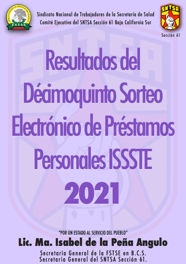 Resultados del Décimoquinto Sorteo Electrónico de Préstamos Personales ISSSTE 2021
