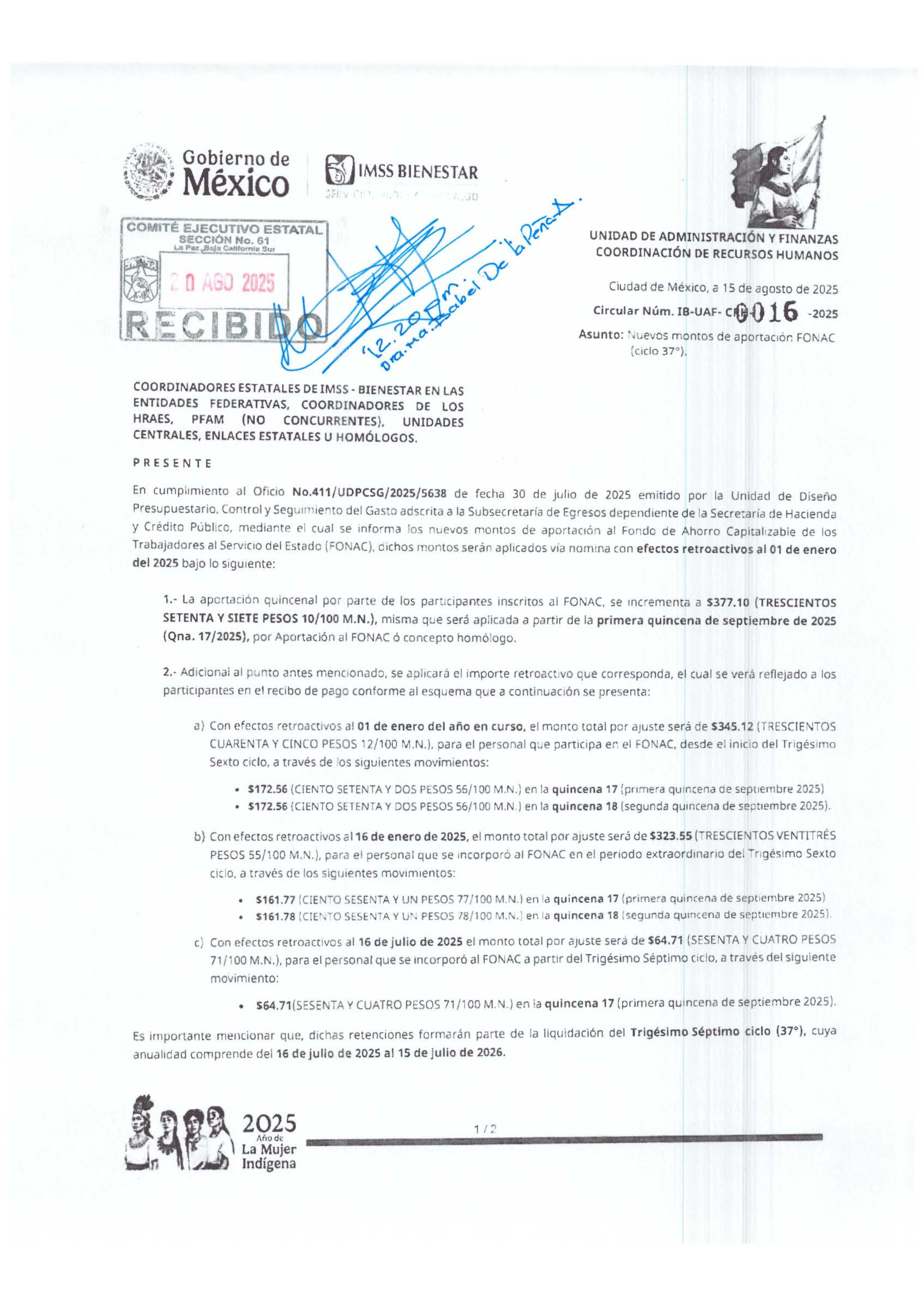 Nuevos Montos de aportación de FONAC 2025