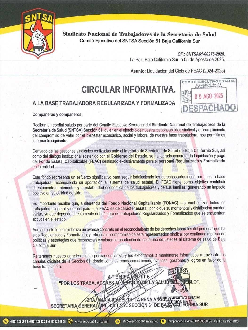 Circular Informativa Liquidación del FEAC 2025
