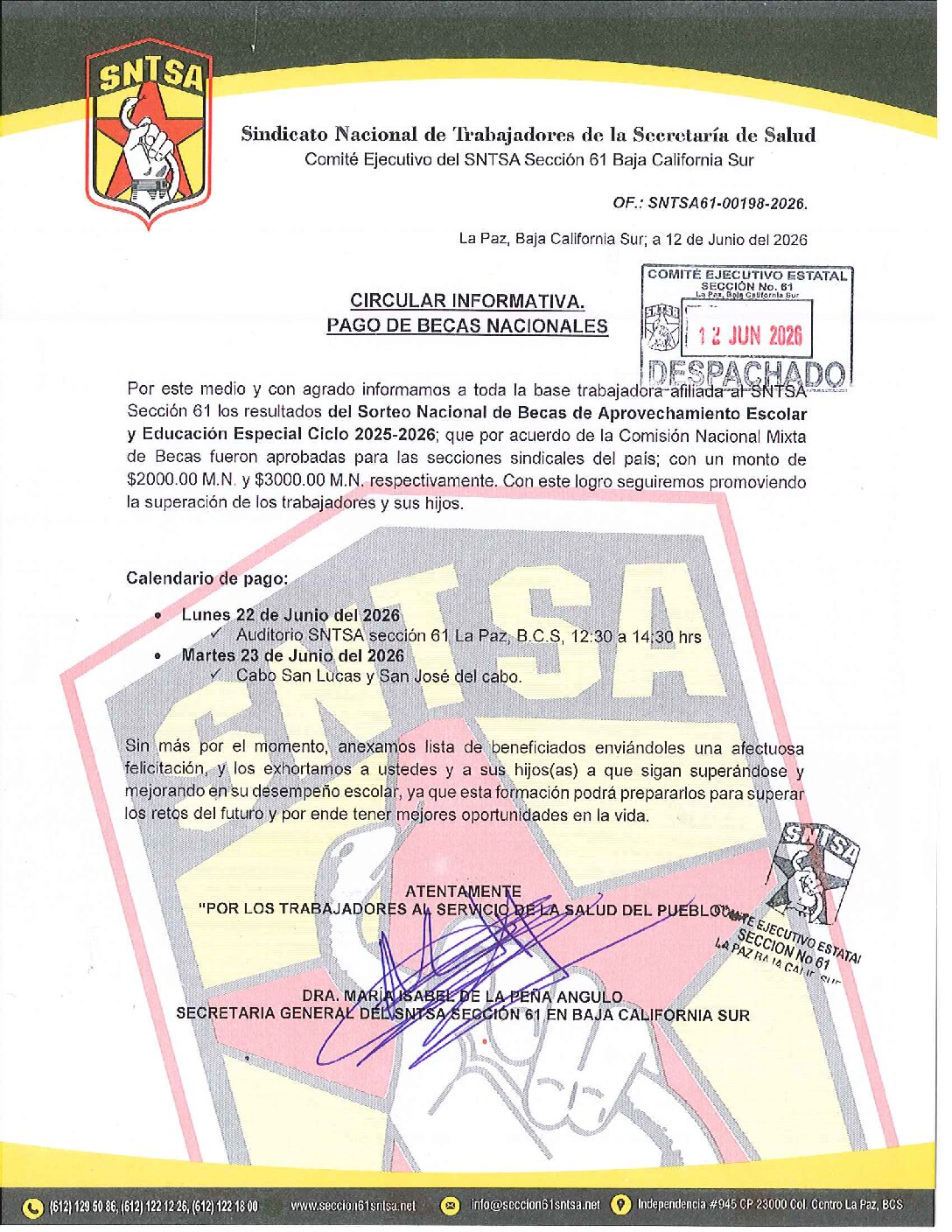 🎓 SNTSA Sección 61 resultado de Becas Nacionales ciclo 2025-2026 🎓 SNTSA Sección 61 resultado de Becas Nacionales ciclo 2025-2026