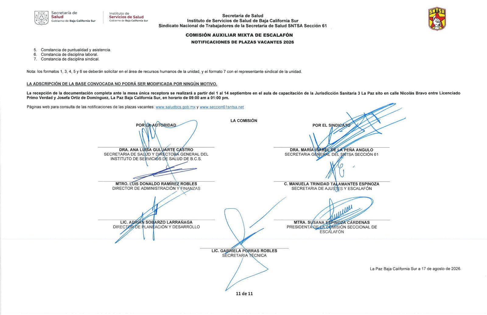 Convocatoria de Escalafón 2026 — Listado de Plazas